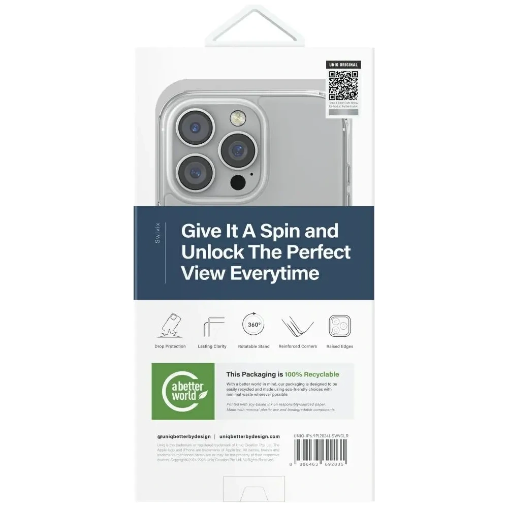 Etui UNIQ Swivix do Apple iPhone 16 Pro Max 360 Rotating Kickstand przezroczysty