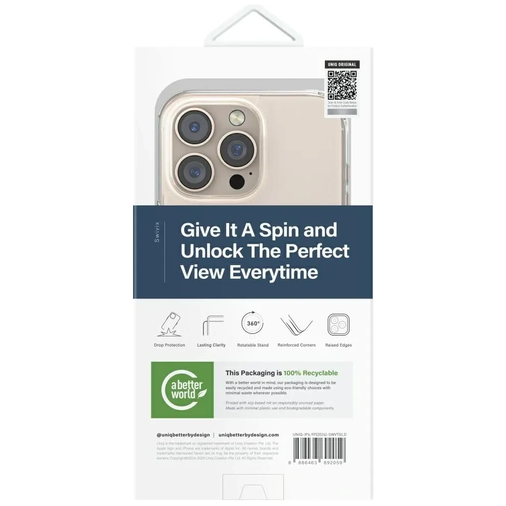 Etui UNIQ Swivix do Apple iPhone 16 Pro Max 360 Rotating Kickstand złoty