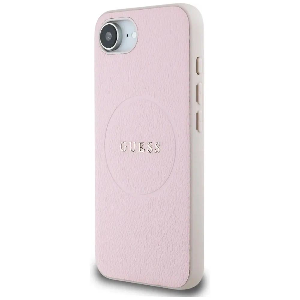 Etui Guess Grained Ring MagSafe do Apple iPhone 16e różowy