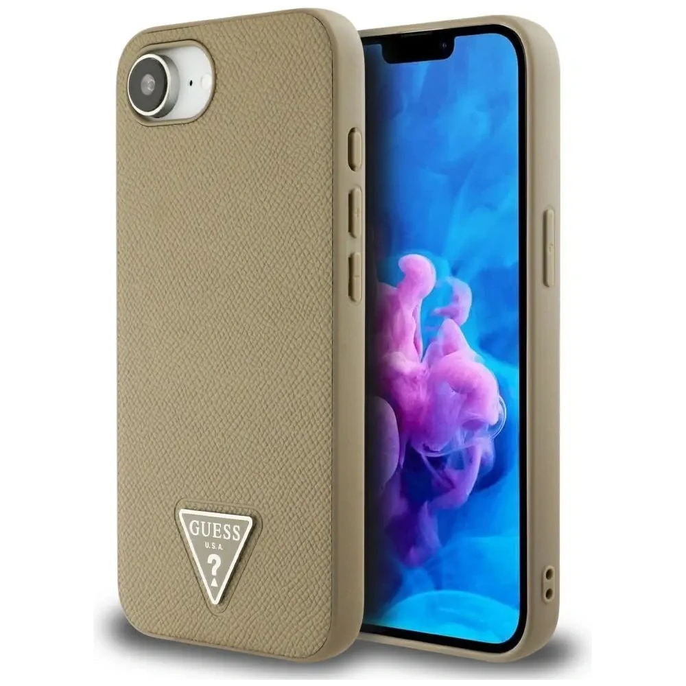 Etui Guess Grained Triangle MagSafe do Apple iPhone 16e brązowy