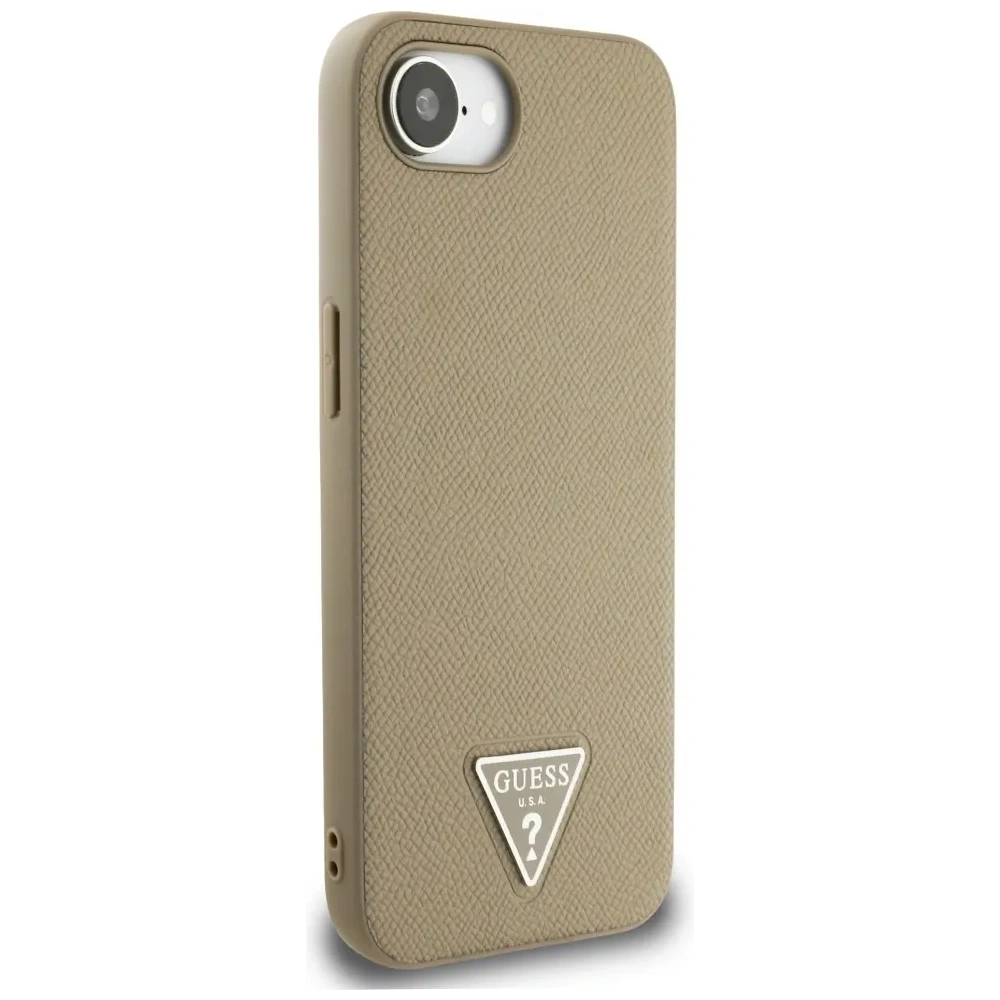 Etui Guess Grained Triangle MagSafe do Apple iPhone 16e brązowy