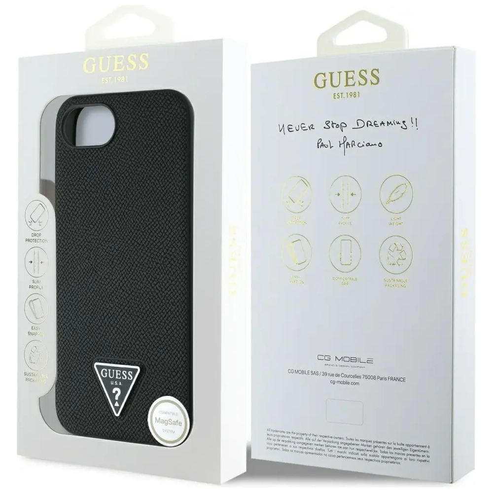 Etui Guess Grained Triangle MagSafe do Apple iPhone 16e czarny