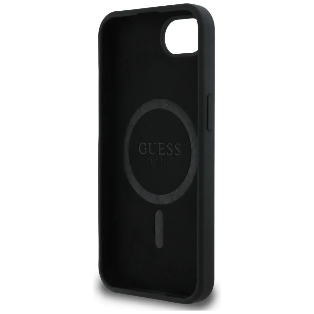 Etui Guess Silicone Script Metal Logo MagSafe do Apple iPhone 16e czarny