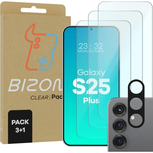 Kup 3x szkło na ekran + 1x na aparat BIZON Clear 2 Pack do Samsung Galaxy S25+ Plus - BIZ8795 - {ean13} - Sklep Home Screen