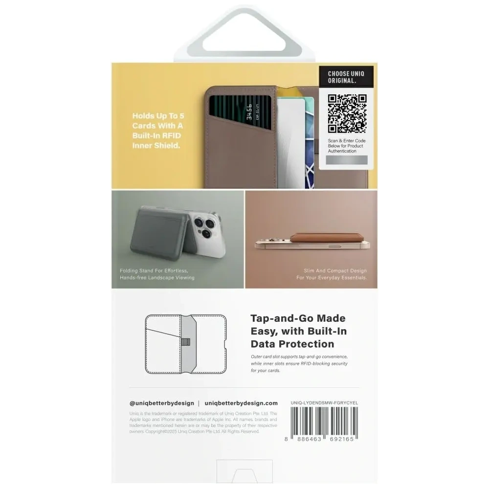 Magnetyczny portfel RFID UNIQ Lyden DS stojak na telefon szary