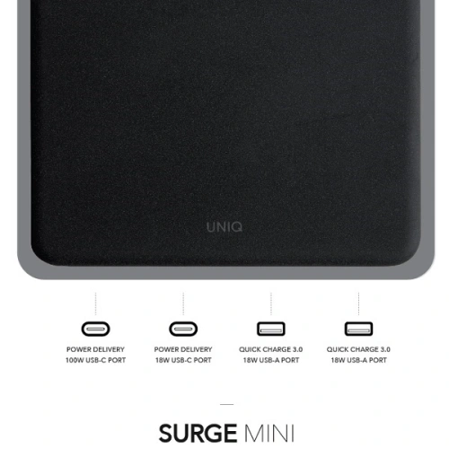 Kup UNIQ Hálózati töltő HUB Surge Mini 100W fekete/anátracit 2xUSB Gyors Töltés 3.0 + 2xUSB-C PD 3.0 (LITHOS Collective) - UNIQ229BLK - {ean13} - Sklep Home Screen
