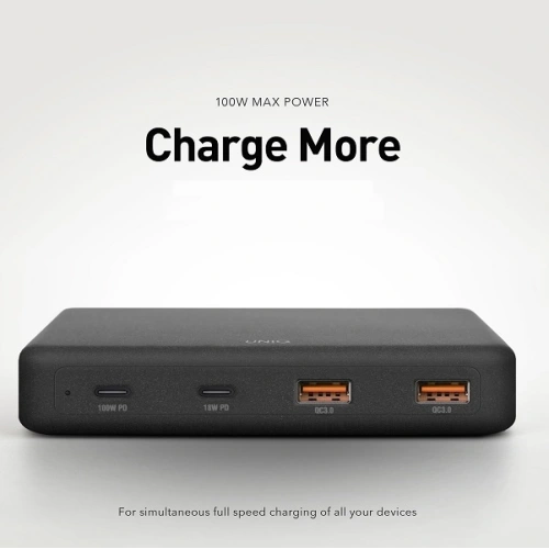 Kup UNIQ Hálózati töltő HUB Surge Mini 100W fekete/anátracit 2xUSB Gyors Töltés 3.0 + 2xUSB-C PD 3.0 (LITHOS Collective) - UNIQ229BLK - {ean13} - Sklep Home Screen