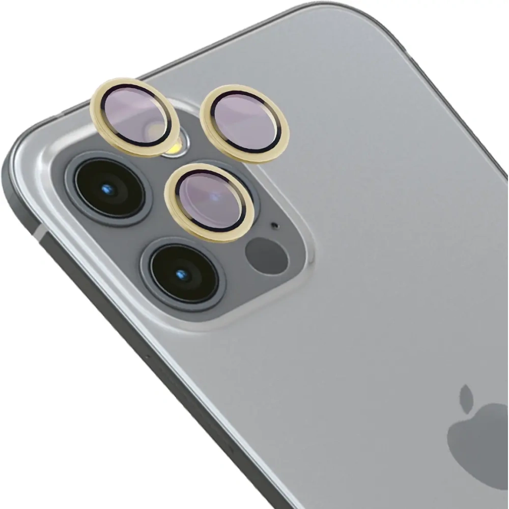 Szkło na aparat z aplikatorem Bizon Glass Snap Lens do Apple iPhone 12 Pro / 11 Pro / 11 Pro Max złota ramka