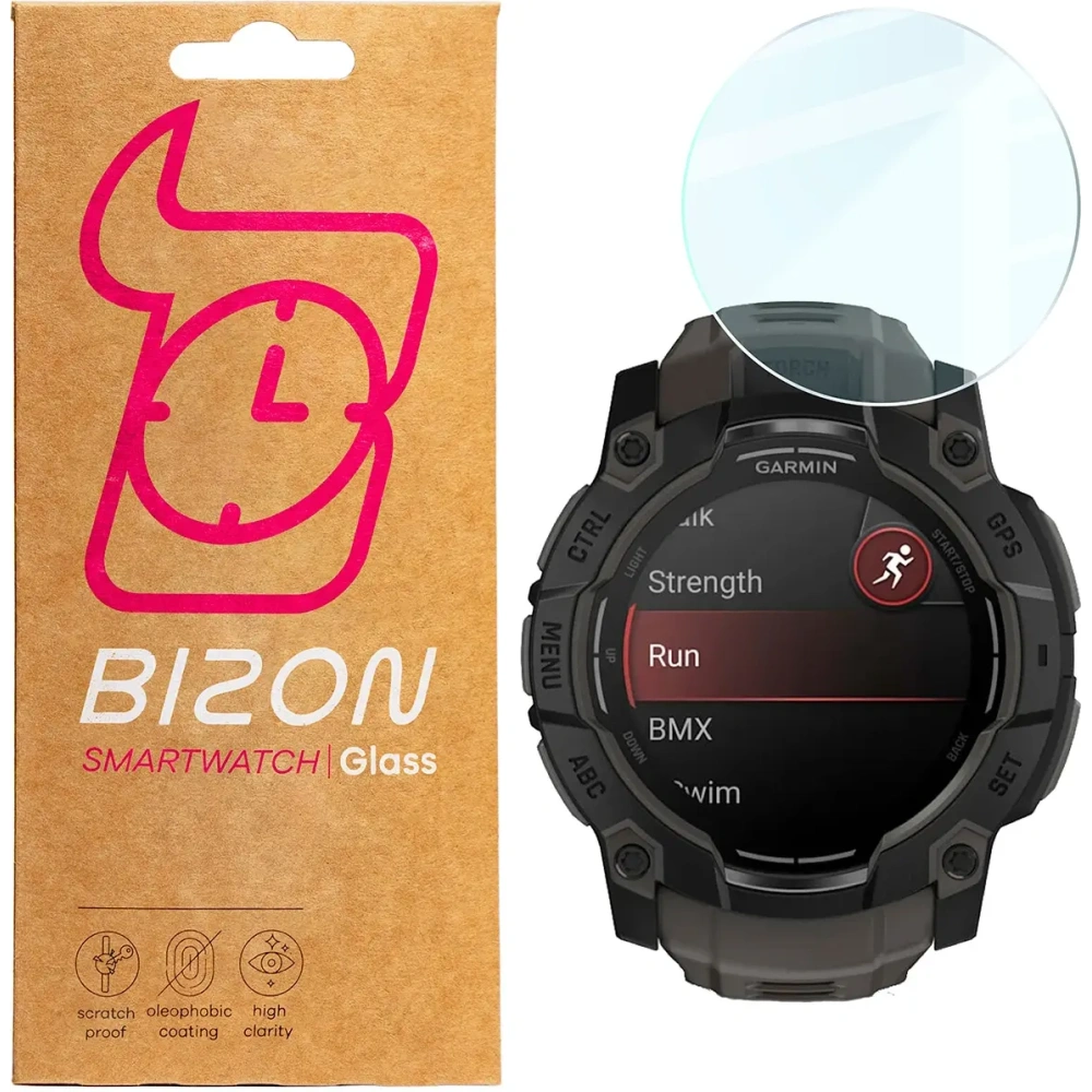 Szkło hartowane na ekran Bizon Glass Watch Clear do Garmin Instinct 3 50 mm