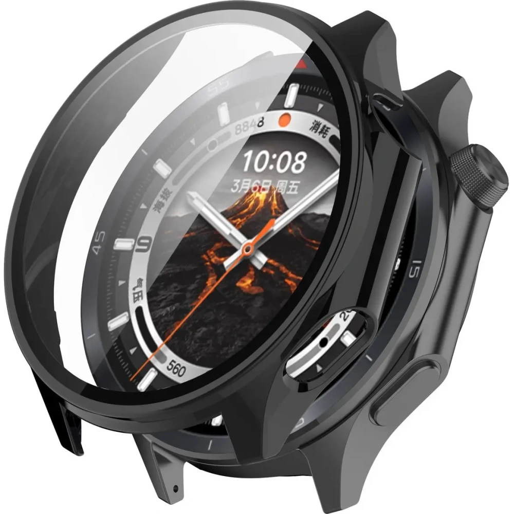 Etui ze szkłem do zegarka Bizon Case+Glass Watch do OnePlus Watch 3 / Oppo Watch X2 czarne