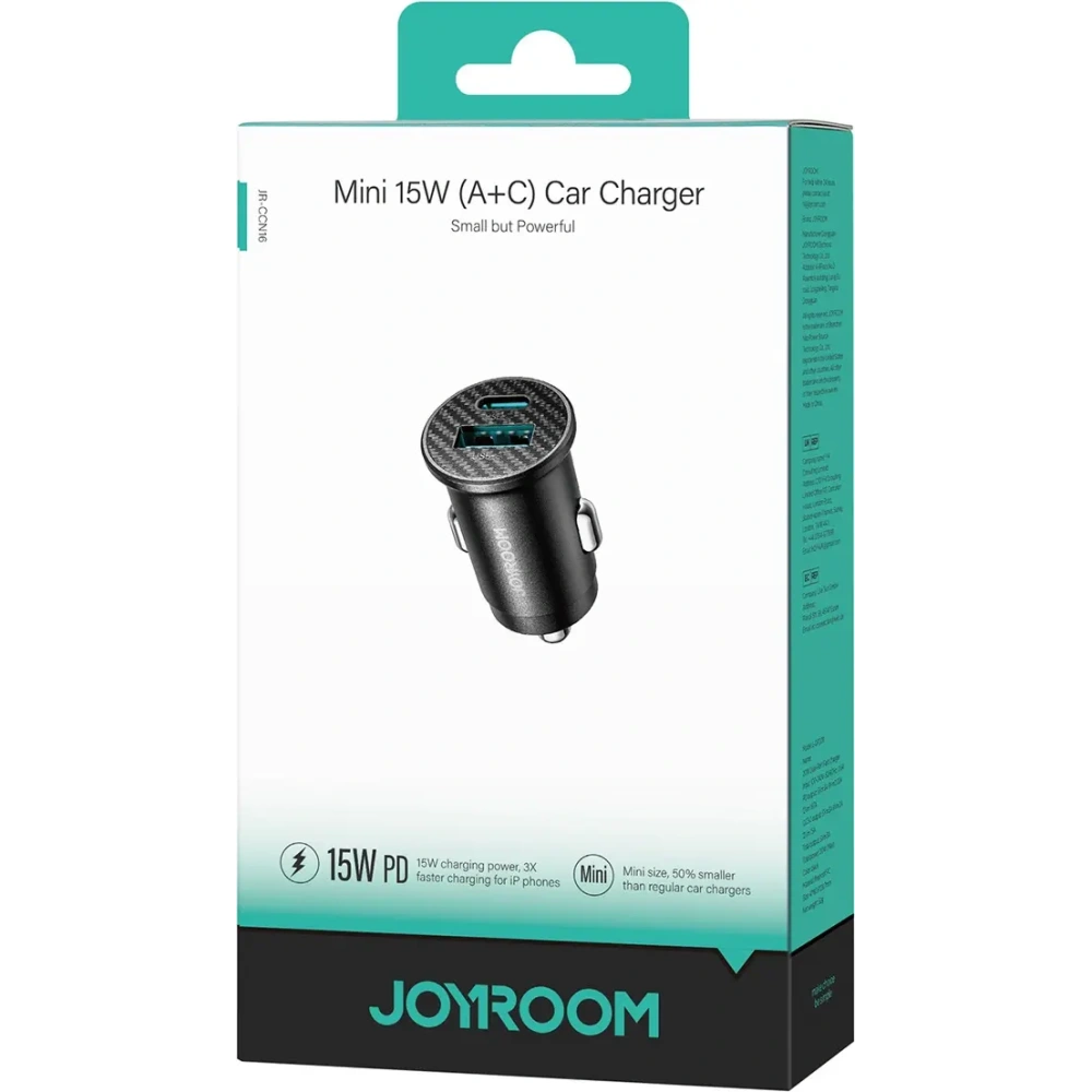 Ładowarka samochodowa Joyroom JR-CCN16 Mini USB-A, USB-C 15W czarna