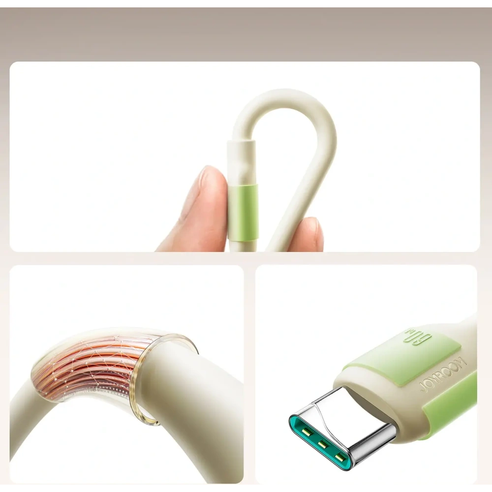 Kabel USB-C / USB-C Joyroom S-A53 60W z fluorescencyjną końcówką 1.2 m beżowy