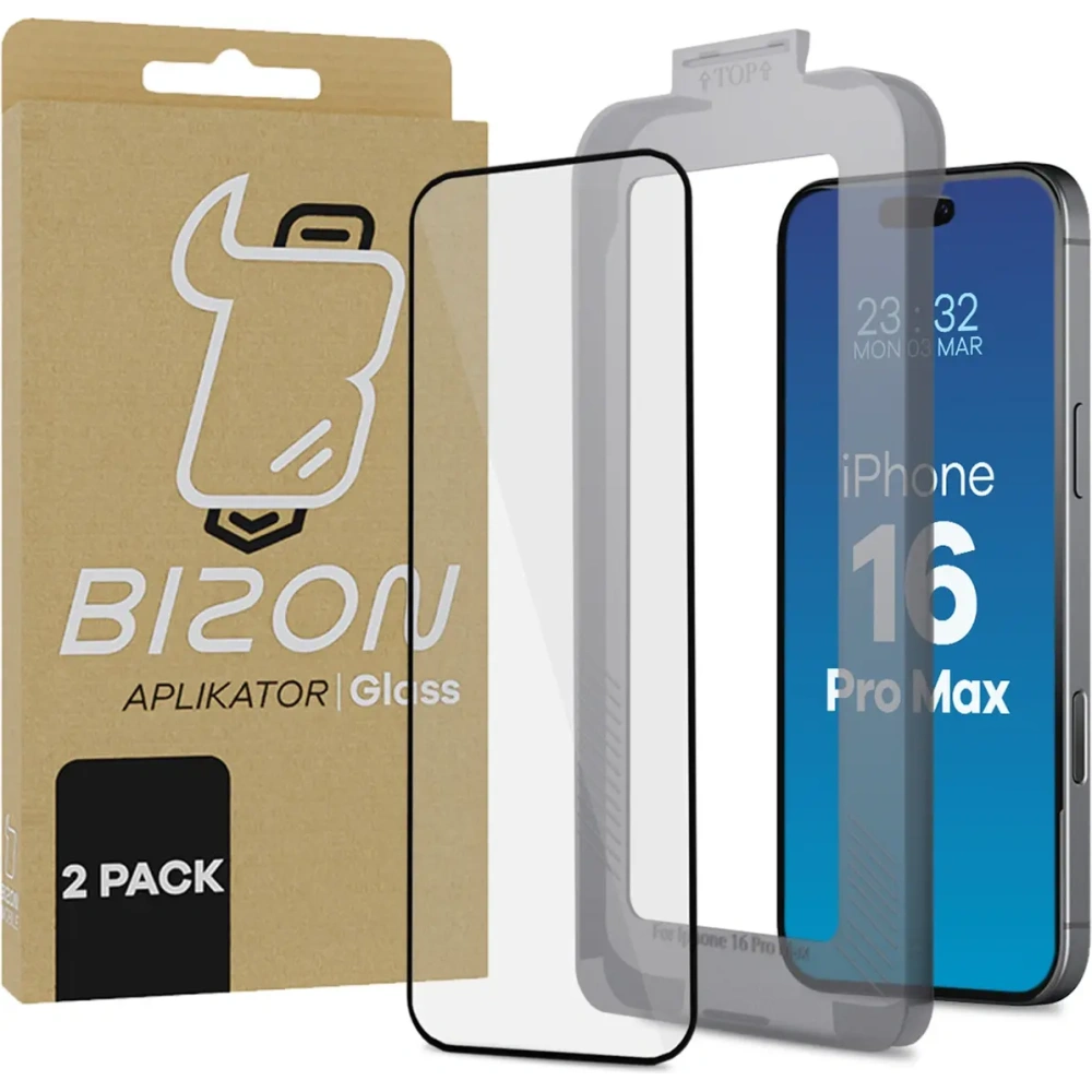 Szkło hartowane z ramką montażową Bizon Glass Aplikator do Apple iPhone 16 Pro Max [2 PACK]