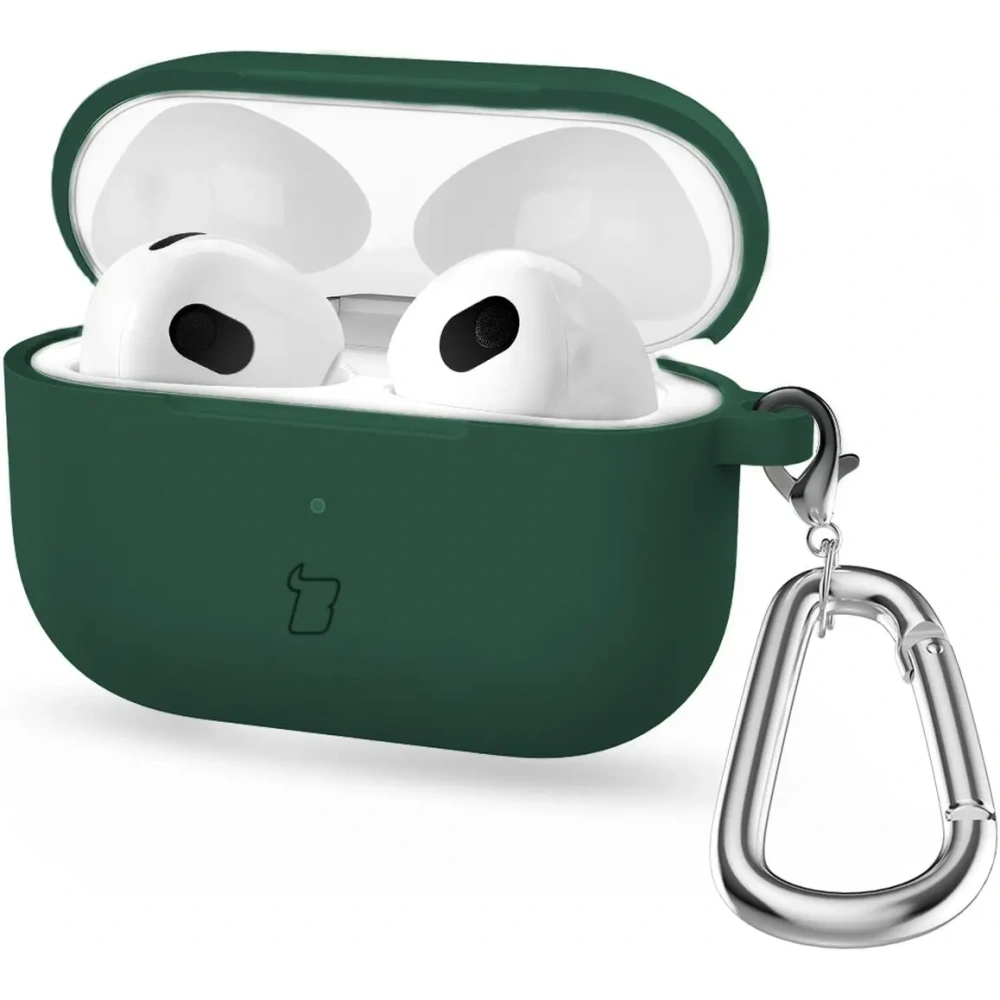 Silikonowe etui z karabińczykiem Bizon Case Headphone Silicone do Apple AirPods 4 ciemnozielone