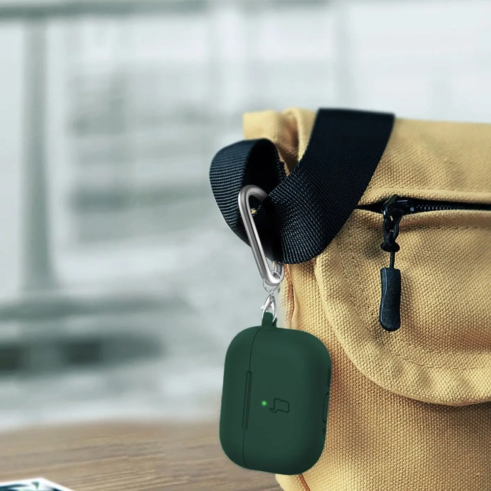 Silikonowe etui z karabińczykiem Bizon Case Headphone Silicone do Apple AirPods 4 ciemnozielone