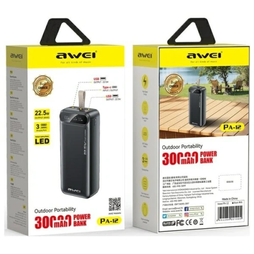 Kup AWEI PA-12 30000mAh powerbank negru 22.5W - AWEI243 - {ean13} - Sklep Home Screen