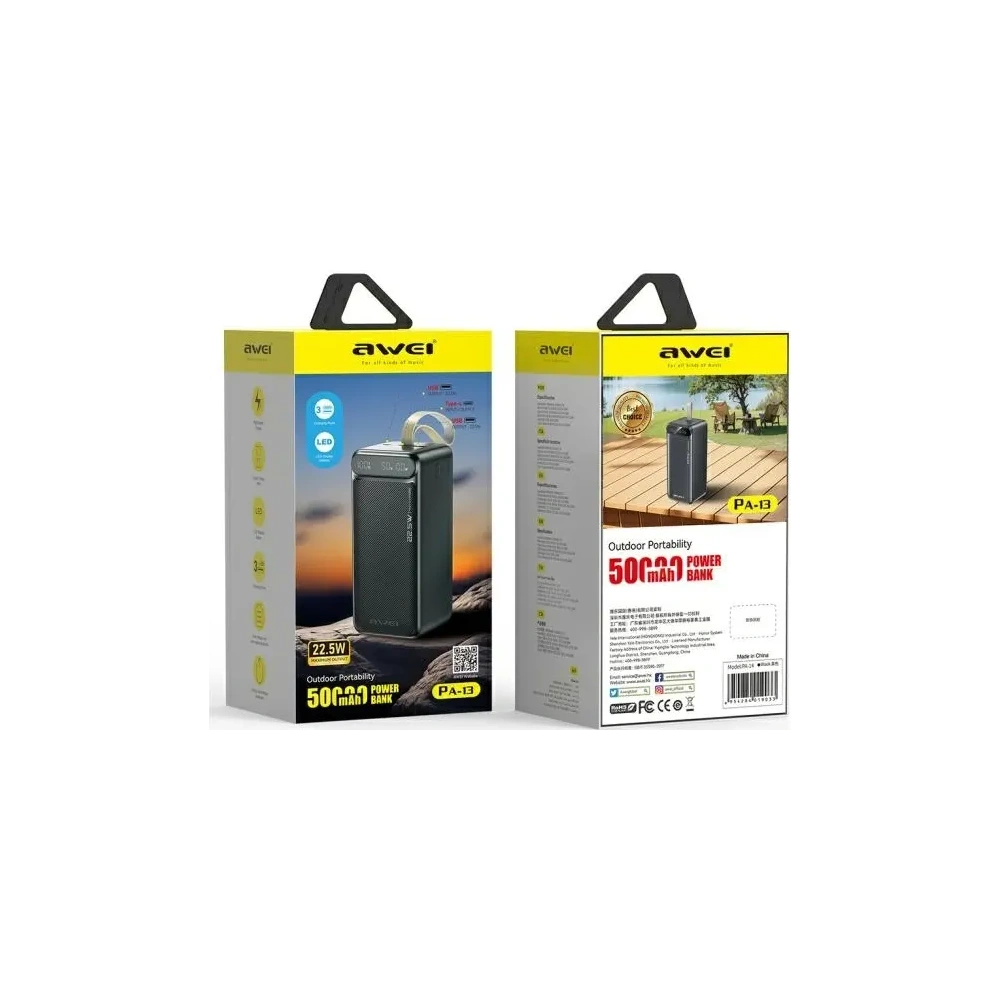 Powerbank AWEI PA-13 50000mAh 22.5W czarny/black