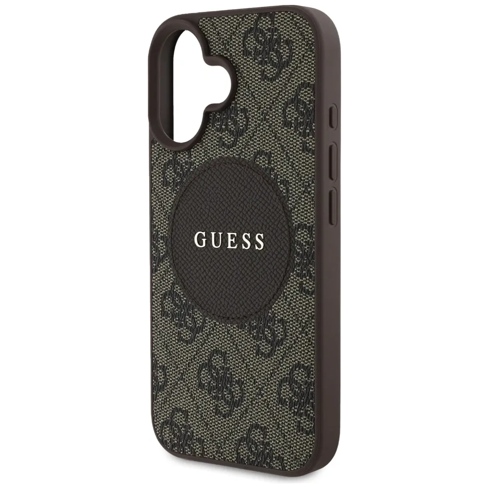 Etui Guess 4G Circle Classic Logo MagSafe do Apple iPhone 16 brązowy