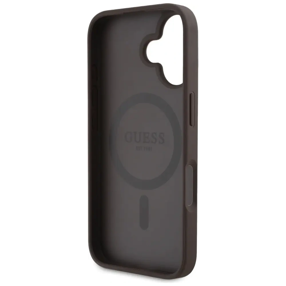 Etui Guess 4G Circle Classic Logo MagSafe do Apple iPhone 16 brązowy