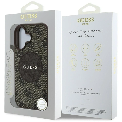Kup Etui Guess 4G Circle Classic Logo MagSafe do Apple iPhone 16 brązowy - GUE4475 - {ean13} - Sklep Home Screen