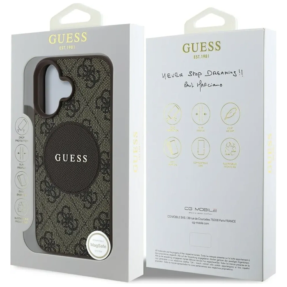 Etui Guess 4G Circle Classic Logo MagSafe do Apple iPhone 16 brązowy