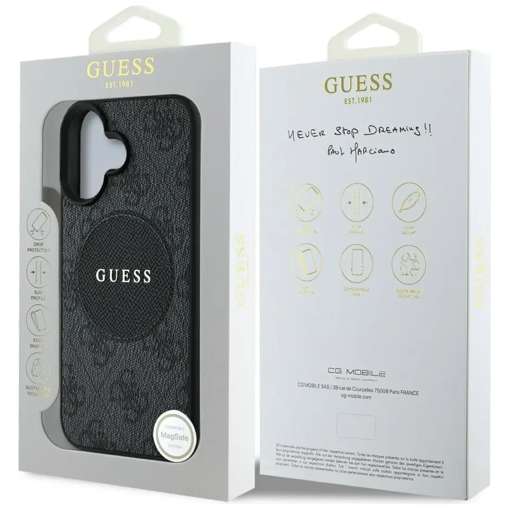 Etui Guess 4G Circle Classic Logo MagSafe do Apple iPhone 16 czarny