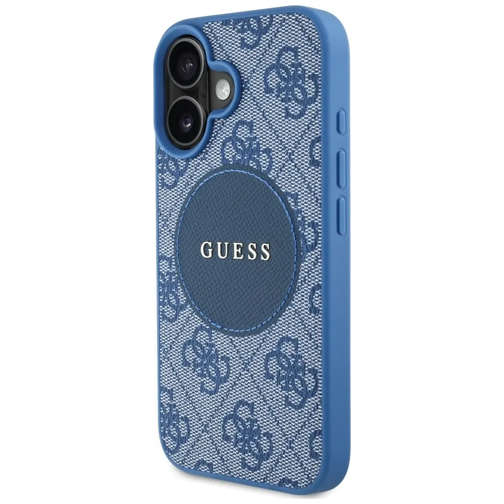 Etui Guess 4G Circle Classic Logo MagSafe do Apple iPhone 16 niebieski