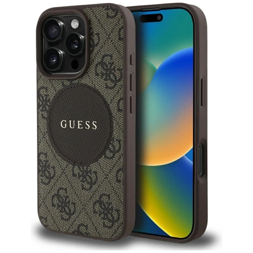 Kup Etui Guess 4G Circle Classic Logo MagSafe do Apple iPhone 16 Pro brązowy - GUE4478 - {ean13} - Sklep Home Screen