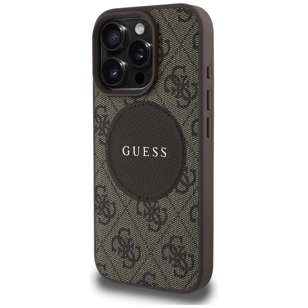 Etui Guess 4G Circle Classic Logo MagSafe do Apple iPhone 16 Pro brązowy