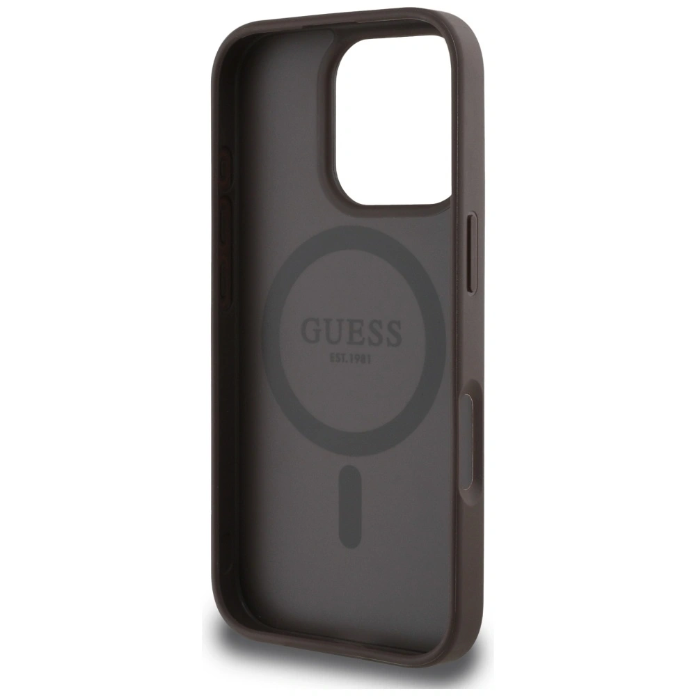 Etui Guess 4G Circle Classic Logo MagSafe do Apple iPhone 16 Pro brązowy