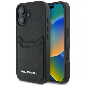 Kup Karl Lagerfeld HC Grained PU Kartenfach Metall Elong Apple iPhone 16 schwarz - KLD21988 - {ean13} - Sklep Home Screen