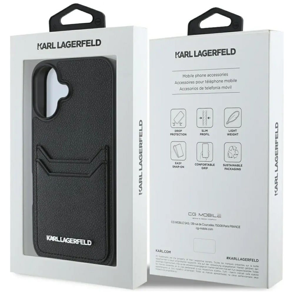 Etui Karl Lagerfeld HC Grained PU Cardslot Metal Elong do Apple iPhone 16 czarny