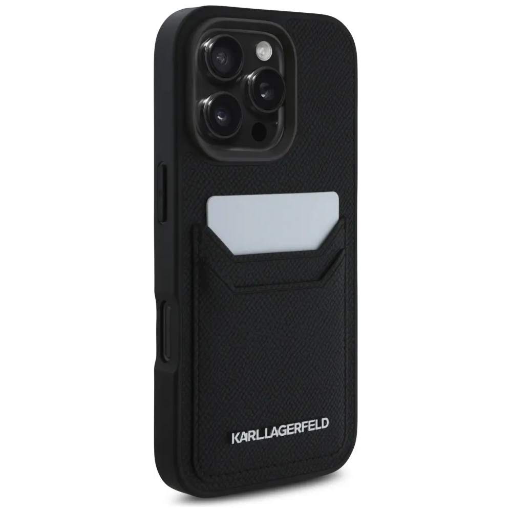 Etui Karl Lagerfeld HC Grained PU Cardslot Metal Elong do Apple iPhone 16 Pro czarny