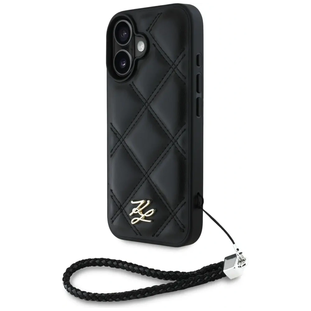 Etui Karl Lagerfeld Quilted Initial Logo & Chain Strap do Apple iPhone 16 czarny