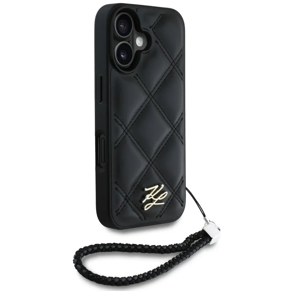 Etui Karl Lagerfeld Quilted Initial Logo & Chain Strap do Apple iPhone 16 czarny
