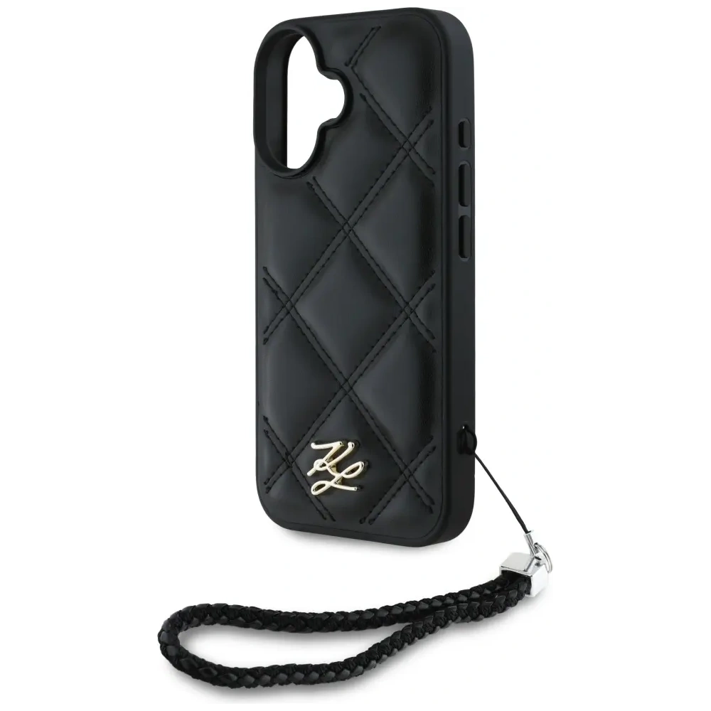 Etui Karl Lagerfeld Quilted Initial Logo & Chain Strap do Apple iPhone 16 czarny