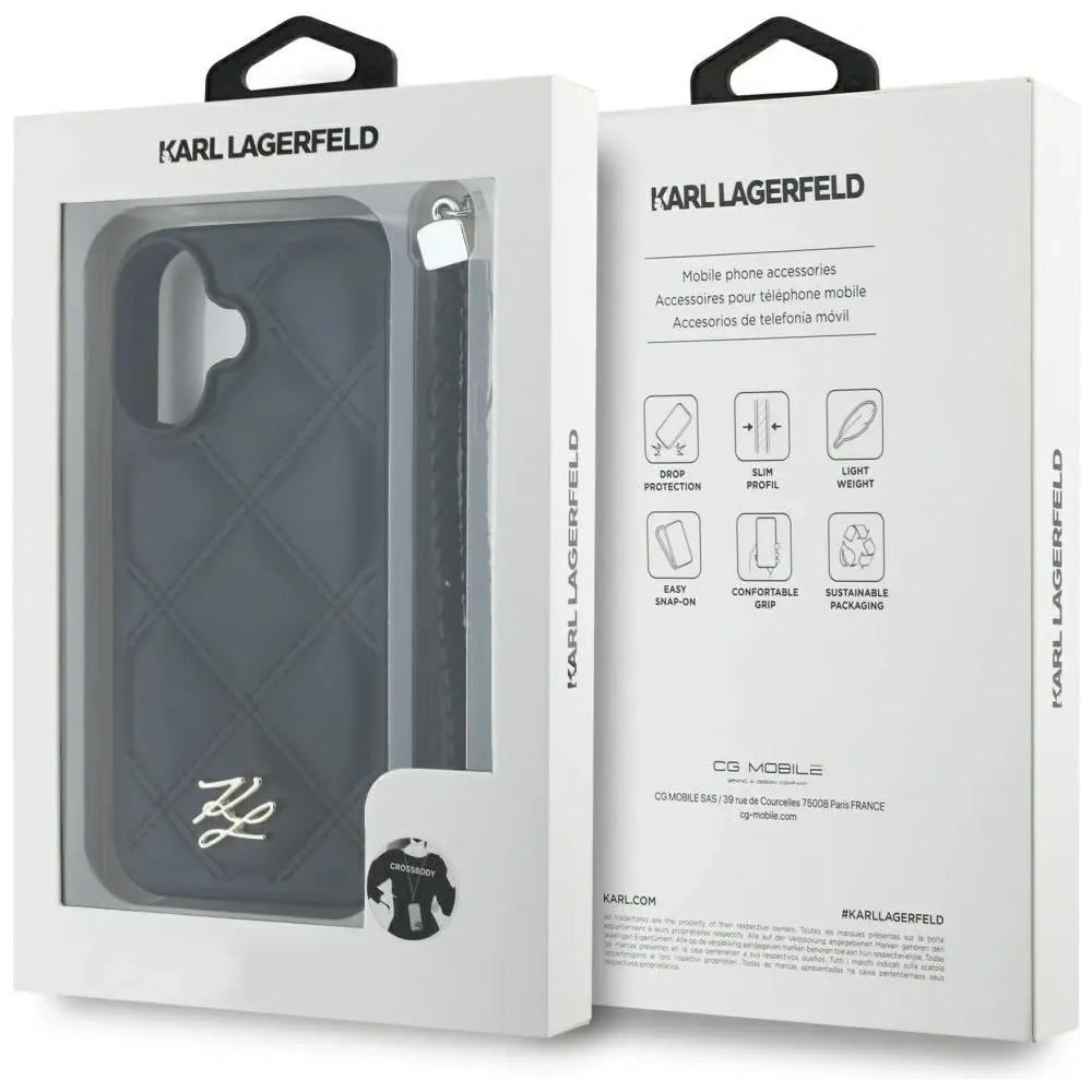 Etui Karl Lagerfeld Quilted Initial Logo & Chain Strap do Apple iPhone 16 czarny