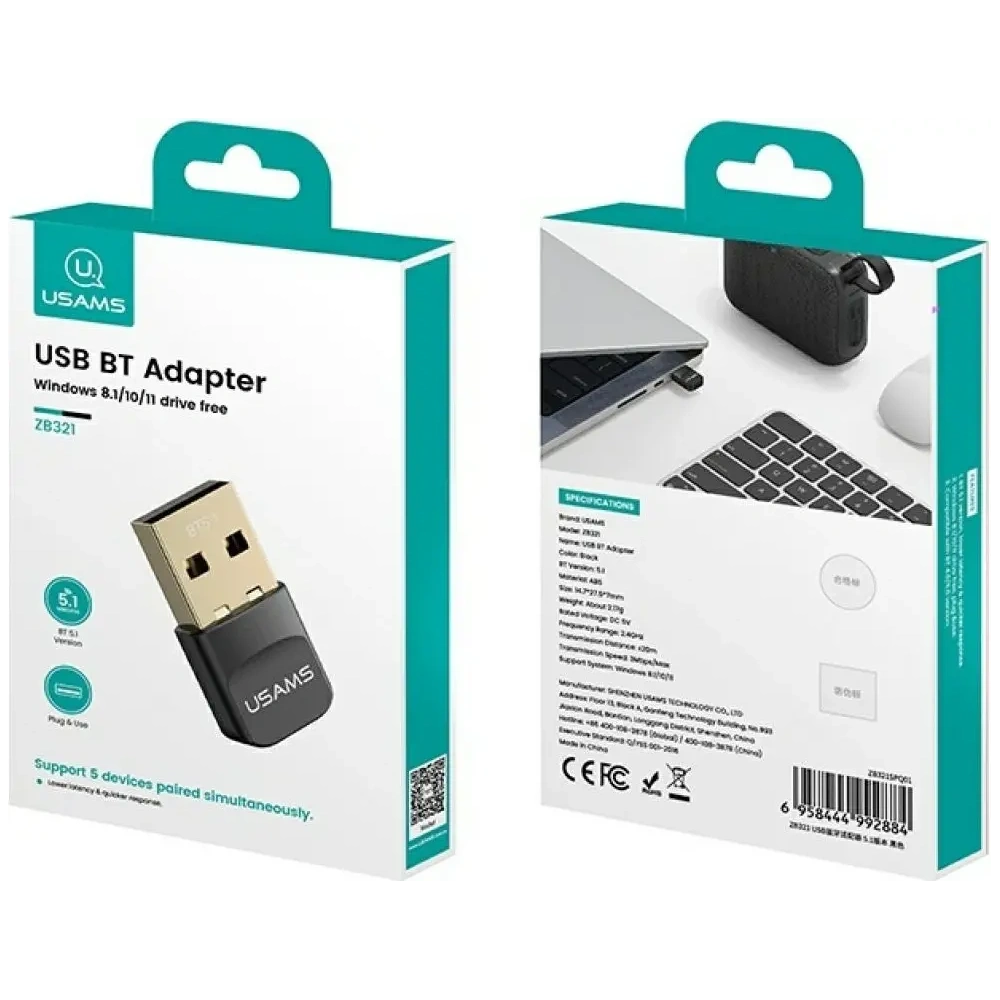 Adapter USB-A Bluetooth 5.1 USAMS ZB321 czarny