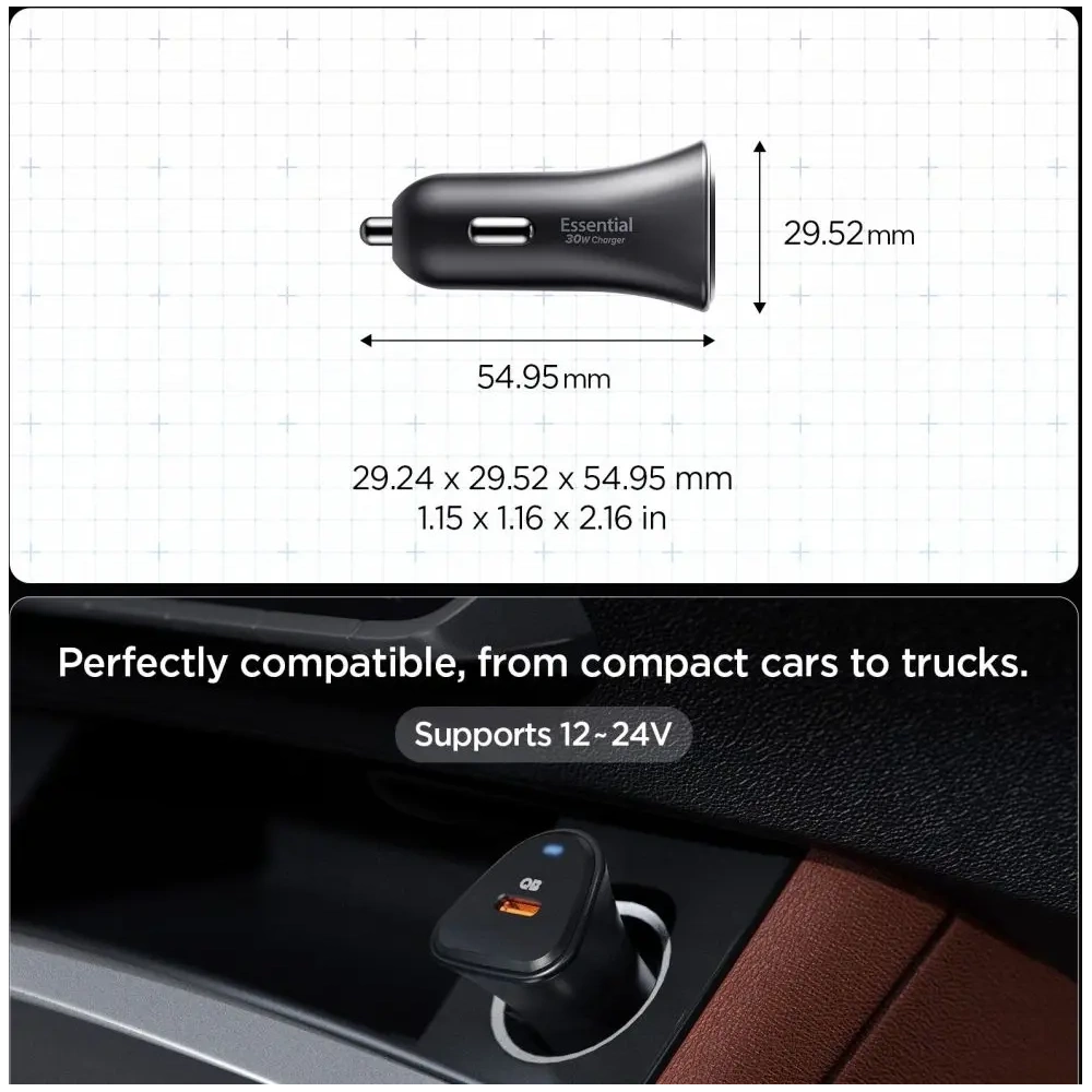Ładowarka samochodowa Spigen Essential EV301 1-port USB-C Car Charger 30W Black