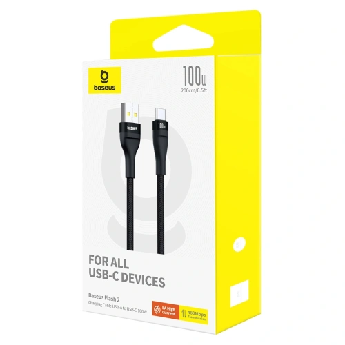 Kup Kabel Baseus Flash 2 USB-A / USB-C 100W 1m czarny - BSU8956 - {ean13} - Sklep Home Screen