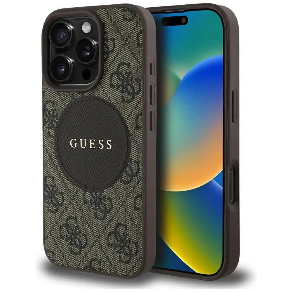 Etui Guess 4G Circle Classic Logo MagSafe do Apple iPhone 16 Pro Max brązowy