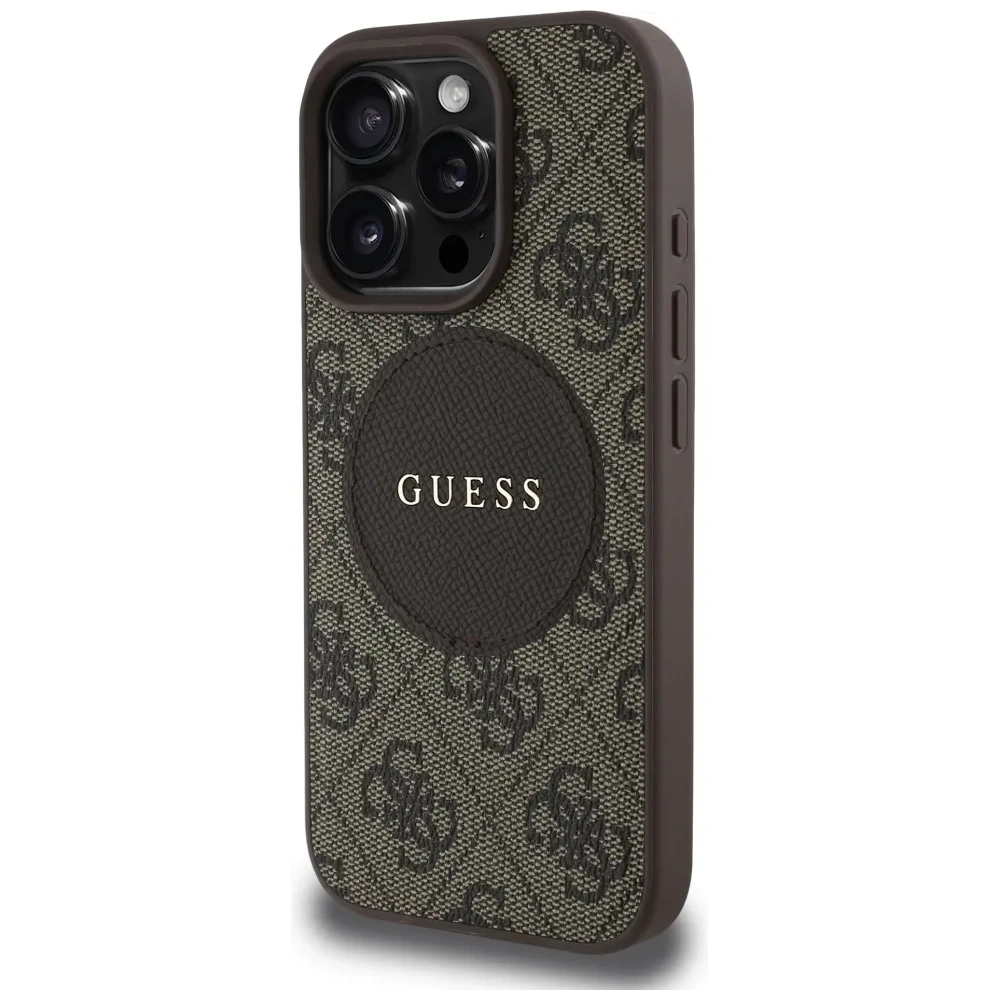 Etui Guess 4G Circle Classic Logo MagSafe do Apple iPhone 16 Pro Max brązowy