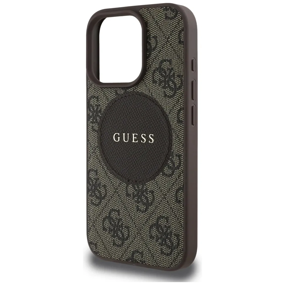 Etui Guess 4G Circle Classic Logo MagSafe do Apple iPhone 16 Pro Max brązowy