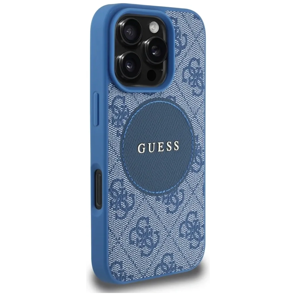 Etui Guess 4G Circle Classic Logo MagSafe do Apple iPhone 16 Pro niebieski