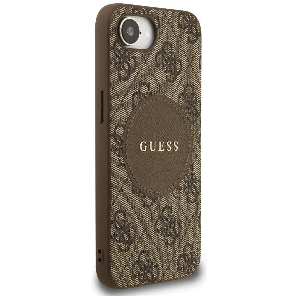 Etui Guess 4G Circle Classic Logo MagSafe do Apple iPhone 16e brązowy