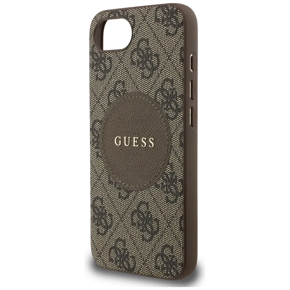Etui Guess 4G Circle Classic Logo MagSafe do Apple iPhone 16e brązowy