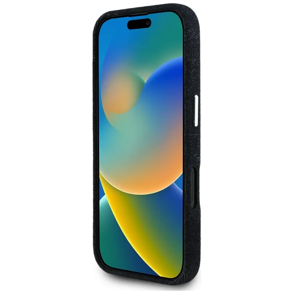 Etui Guess Denim Triangle Logo MagSafe do Apple iPhone 16 czarny