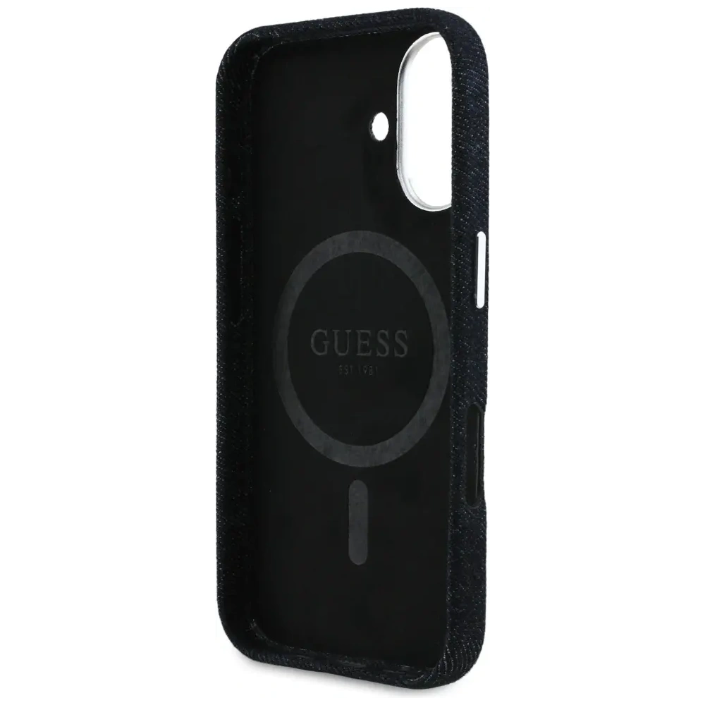 Etui Guess Denim Triangle Logo MagSafe do Apple iPhone 16 czarny