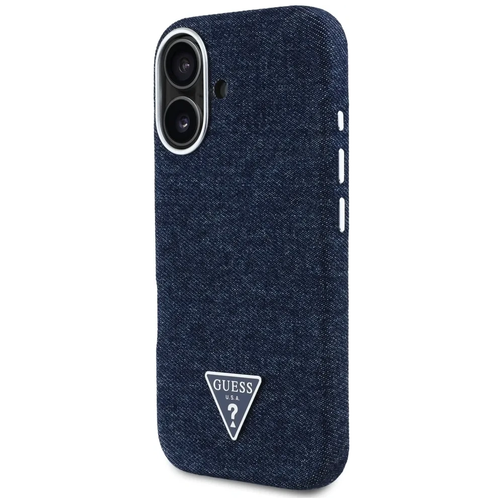 Etui Guess Denim Triangle Logo MagSafe do Apple iPhone 16 niebieski
