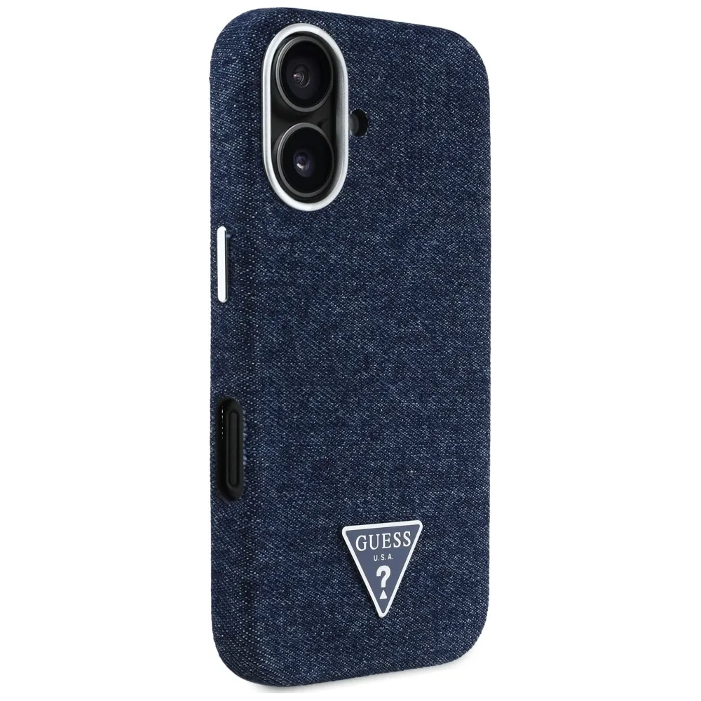 Etui Guess Denim Triangle Logo MagSafe do Apple iPhone 16 niebieski